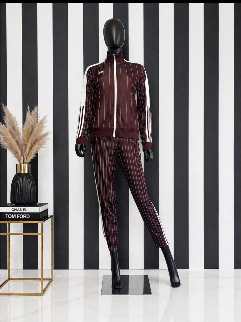 Adidas Brown Pinstripe Track Jacket